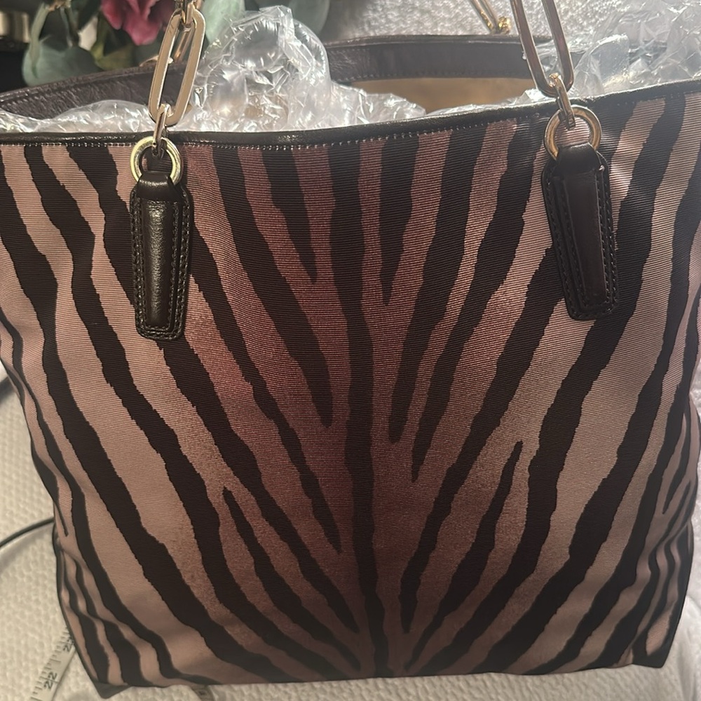 Large Coach Brown and Black Zebra Print Tote - Picture 3 of 5